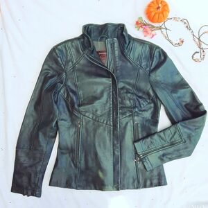 🍁 DANIER Green Leather Jacket, Full Front Zip, Pockets, and Cuffs, Soft
